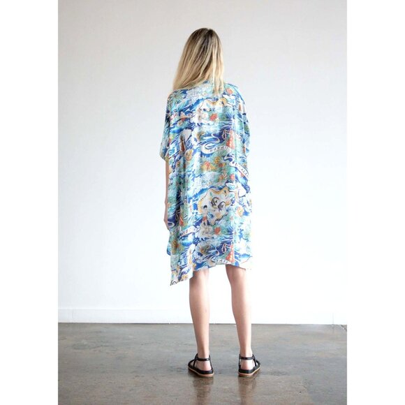 R13 Blue Hawaiian Beach Aloha Oversize Button Up Shirt Dress Japan sz Small /417 - Picture 3 of 12